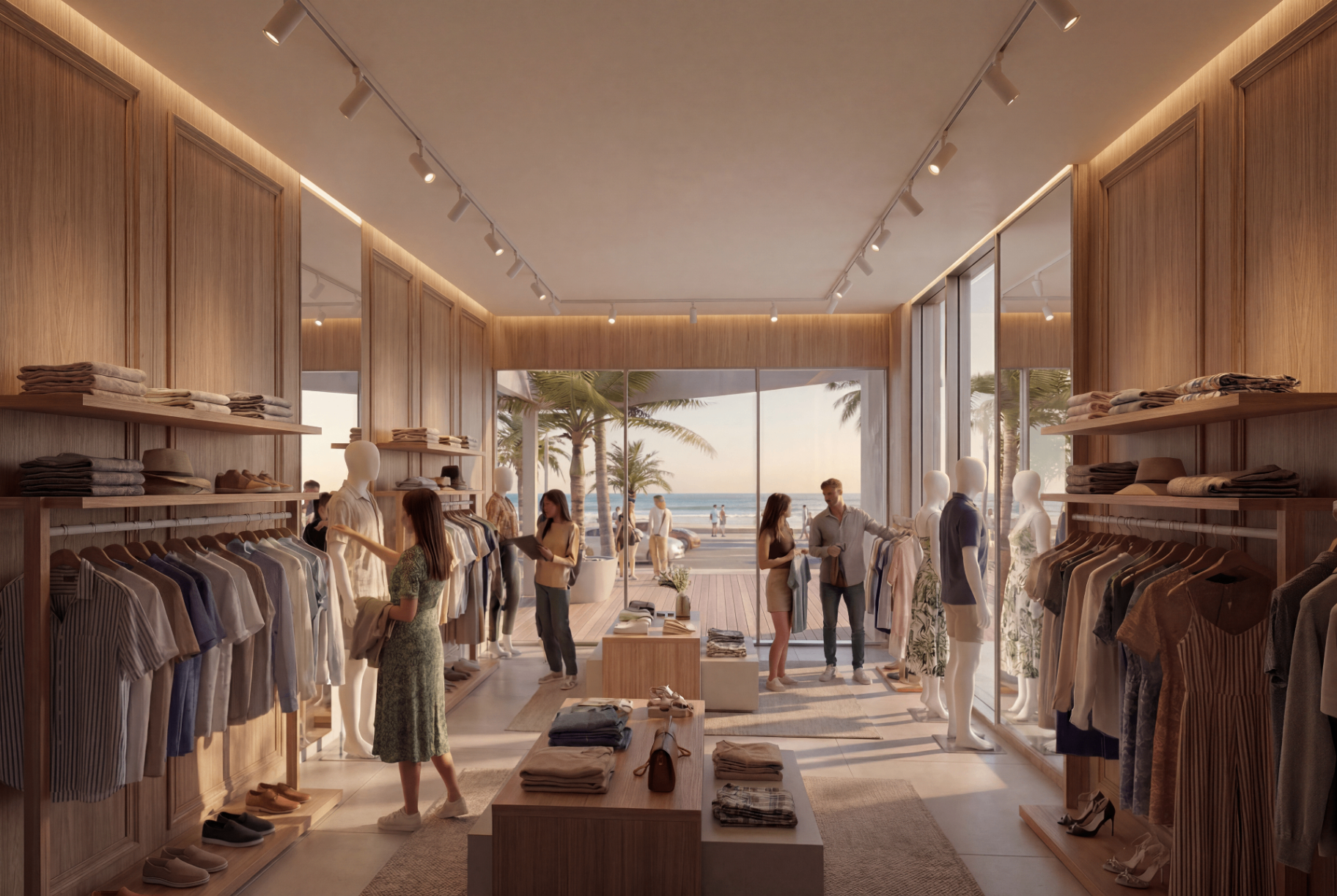 Lojas comerciais do Open Mall Marbello, frente mar em Massaguaçu